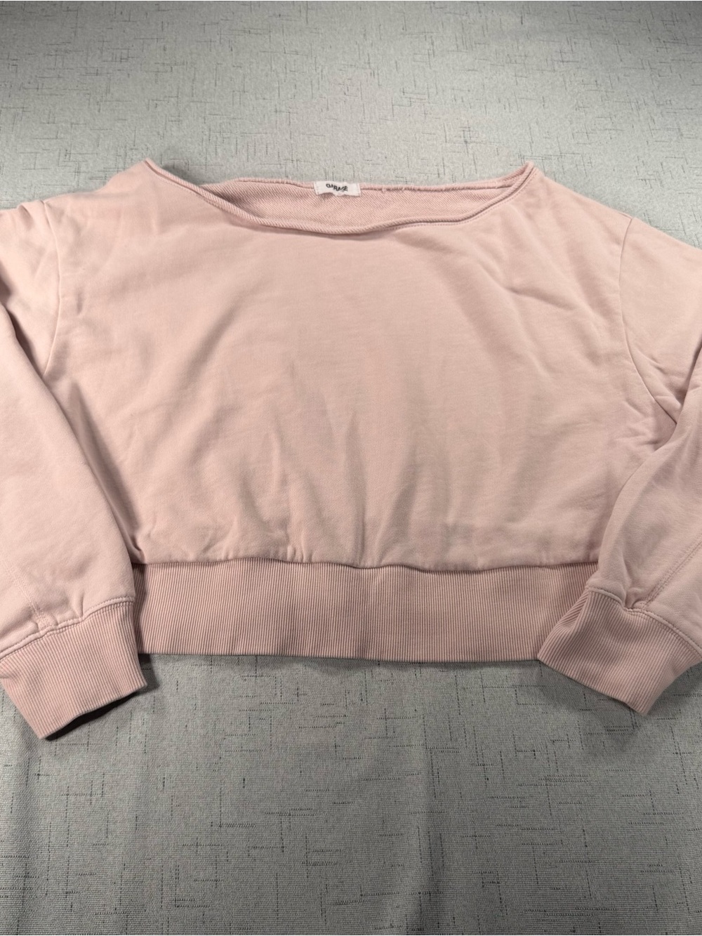 Garage Light Pink Boatneck Cropped Sweatshirt